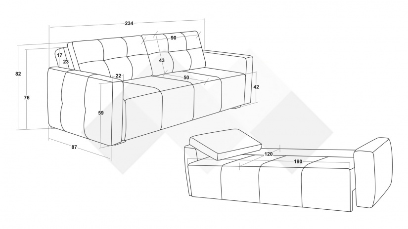 Диван Бахама триместни кафяв - изглед 6
