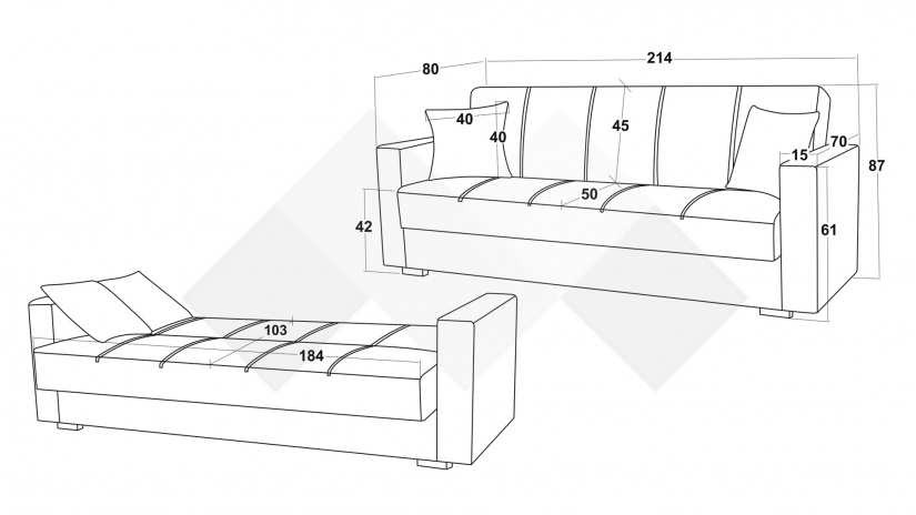 Диван Фиорина триместни графит - изглед 6