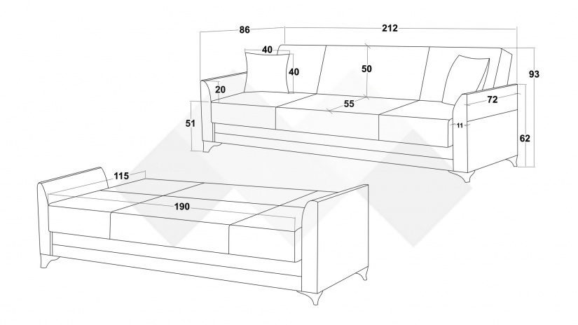 Диван Сафо триместни кафяв - изглед 5