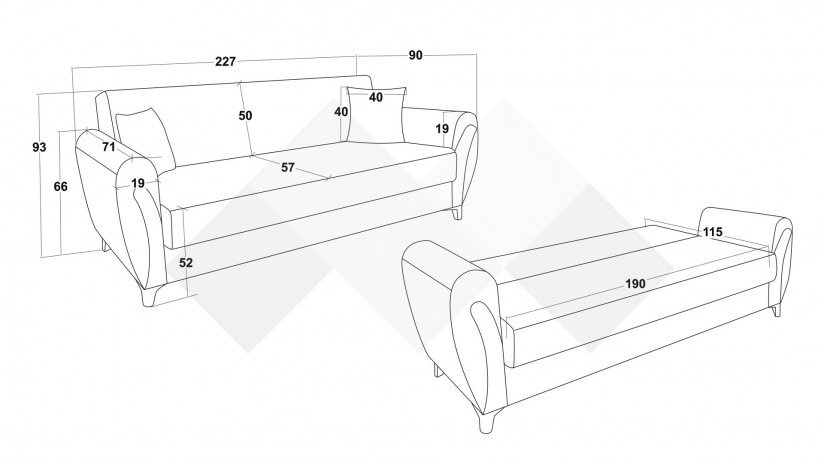 Диван Серен триместни сив - изглед 5 - МебелМаг Диван Серен триместни сив - изглед 5