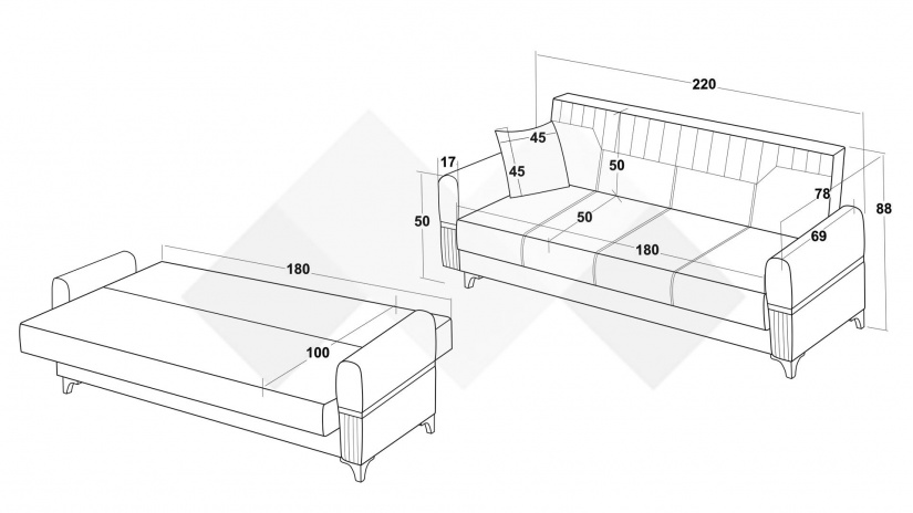 Диван Верино триместни кафяв - изглед 5 - МебелМаг Диван Верино триместни кафяв - изглед 5