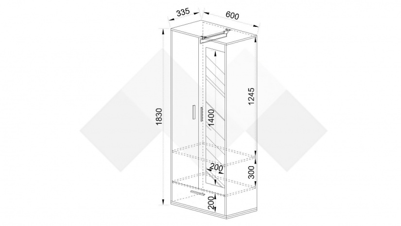 Гардероб Фийл дъб артисан със сатен - изглед 3 - МебелМаг Гардероб Фийл дъб артисан със сатен - изглед 3