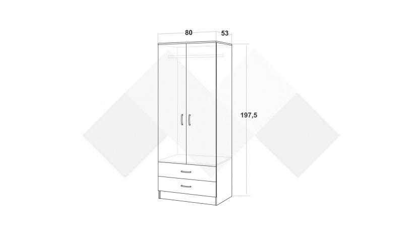 Гардероб Леонард двукрилни артизан с бяло - изглед 3 - МебелМаг Гардероб Леонард двукрилни артизан с бяло - изглед 3