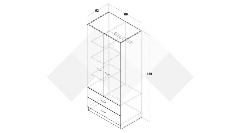 Гардероб Арго двукрилни дъб сонома - изглед 3 - МебелМаг Гардероб Арго двукрилни дъб сонома - изглед 3