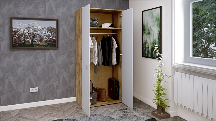 Гардероб Селтик двукрилни келтски дъб със светло сиво - изглед 2 - МебелМаг Гардероб Селтик двукрилни келтски дъб със светло сиво - изглед 2