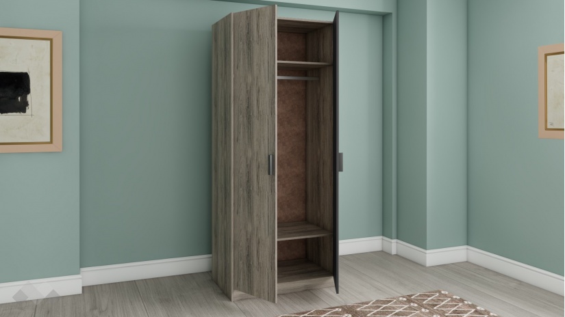 Гардероб Спирит двукрилни малта с антрацит - изглед 2 - МебелМаг Гардероб Спирит двукрилни малта с антрацит - изглед 2