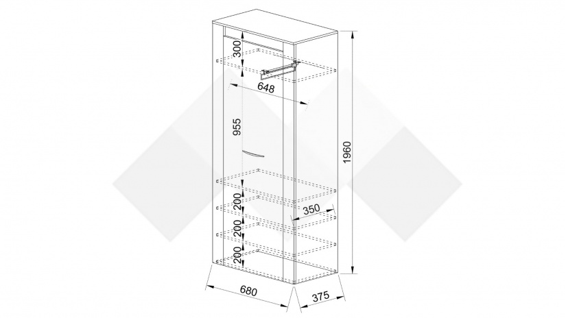 Гардероб Харисън дъб пиемона със сонома арвен - изглед 3 - МебелМаг Гардероб Харисън дъб пиемона със сонома арвен - изглед 3