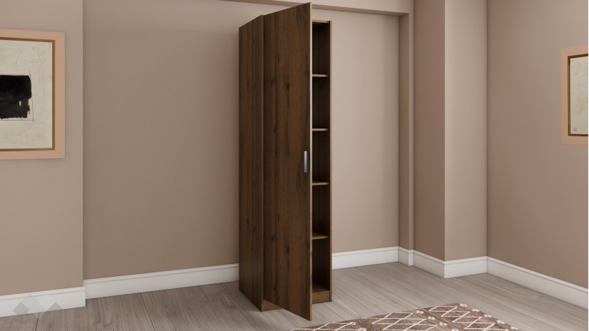 Гардероб Хироу еднокрилни дъб вотан с черно шагре - изглед 2 - МебелМаг Гардероб Хироу еднокрилни дъб вотан с черно шагре - изглед 2