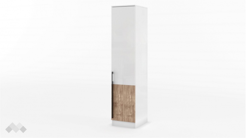 Гардероб Калифорния еднокрилни бяло с бяло гланц и антик - изглед 1