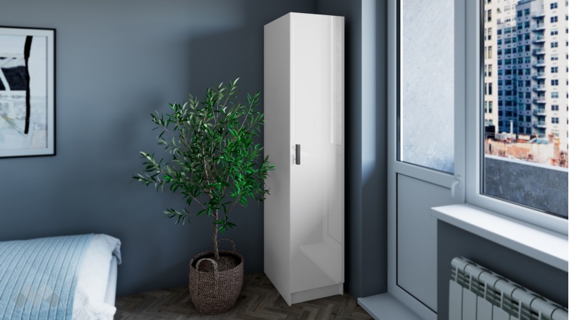 Гардероб Шайн еднокрилни бял гланц с бяло - изглед 1 - МебелМаг Гардероб Шайн еднокрилни бял гланц с бяло - изглед 1