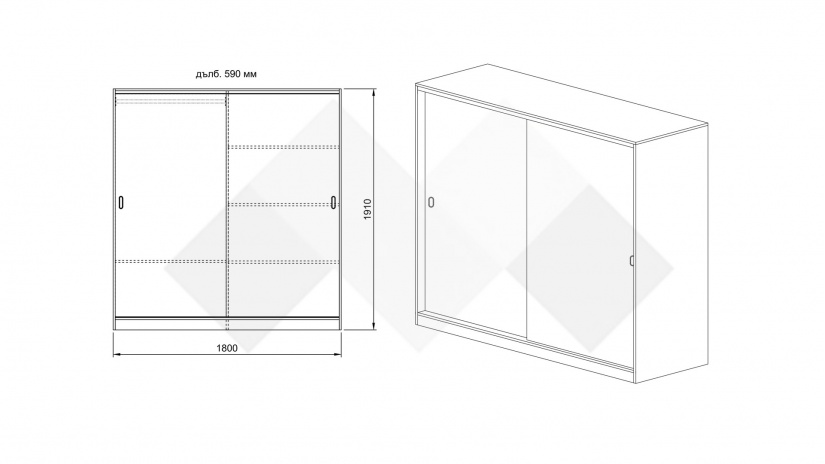 Гардероб Глендейл с плъзгащи врати орех адмирал - изглед 4 - МебелМаг Гардероб Глендейл с плъзгащи врати орех адмирал - изглед 4