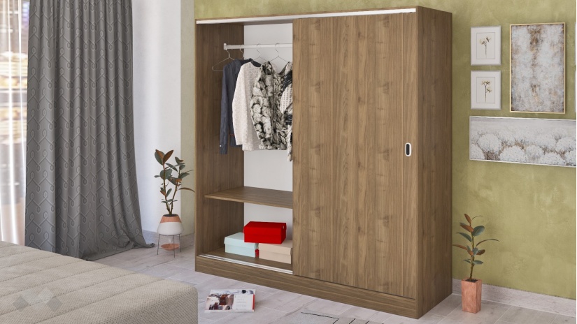 Гардероб Глендейл с плъзгащи врати орех адмирал - изглед 2 - МебелМаг Гардероб Глендейл с плъзгащи врати орех адмирал - изглед 2