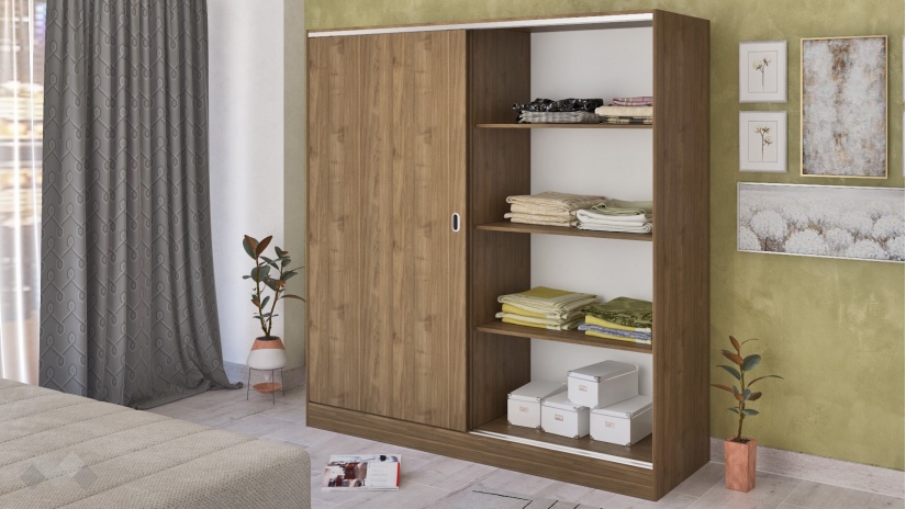 Гардероб Глендейл с плъзгащи врати орех адмирал - изглед 3 - МебелМаг Гардероб Глендейл с плъзгащи врати орех адмирал - изглед 3