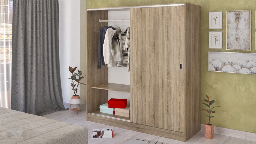 Гардероб Глендейл с плъзгащи врати тъмна сонома - изглед 2 - МебелМаг Гардероб Глендейл с плъзгащи врати тъмна сонома - изглед 2