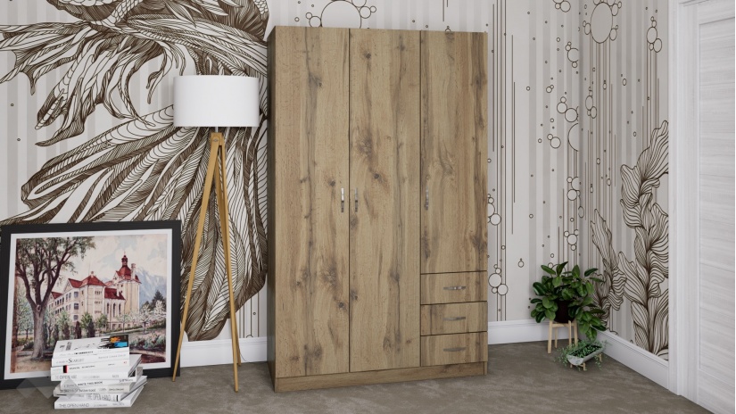 Гардероб Калия трикрилни тъмна сонома - изглед 1 - МебелМаг Гардероб Калия трикрилни тъмна сонома - изглед 1