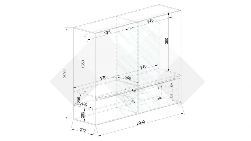 Гардероб Ница четирикрилни бяло гладко с бяло гланц - изглед 3 - МебелМаг Гардероб Ница четирикрилни бяло гладко с бяло гланц - изглед 3