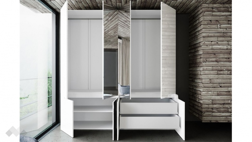 Гардероб Ница четирикрилни бяло гладко с бяло гланц - изглед 2 - МебелМаг Гардероб Ница четирикрилни бяло гладко с бяло гланц - изглед 2