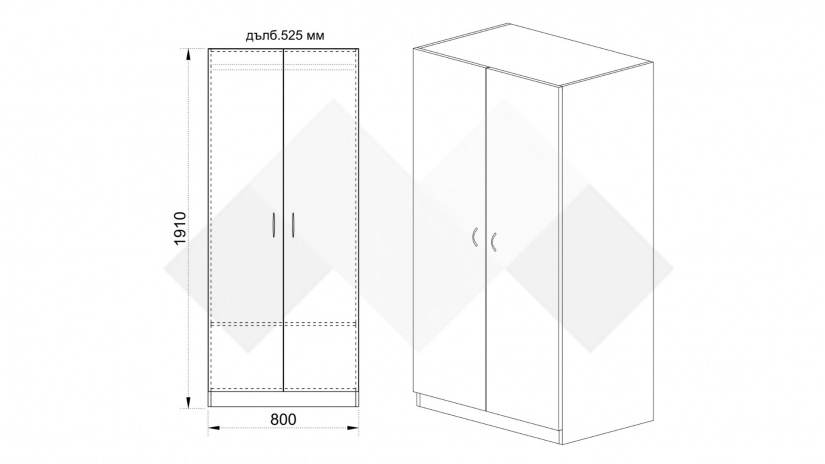 Гардероб Райън двукрилни мока с лате - изглед 6