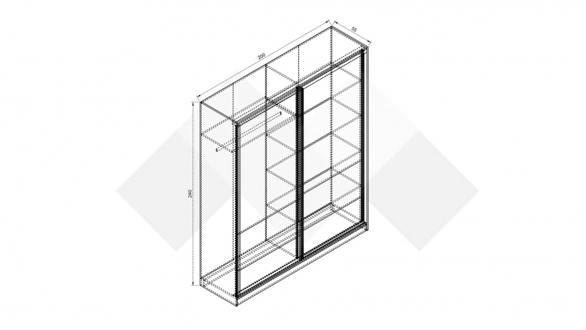 Гардероб Комо с плъзгащи врати дъб ърбан ойстър с бяло - изглед 2
