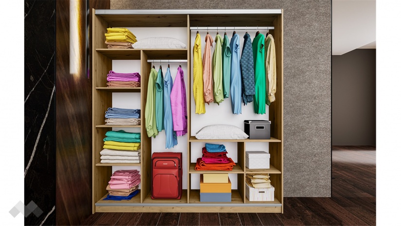 Гардероб Бедфорд с плъзгащи врати артизан с кашмир гланц - изглед 2 - МебелМаг Гардероб Бедфорд с плъзгащи врати артизан с кашмир гланц - изглед 2