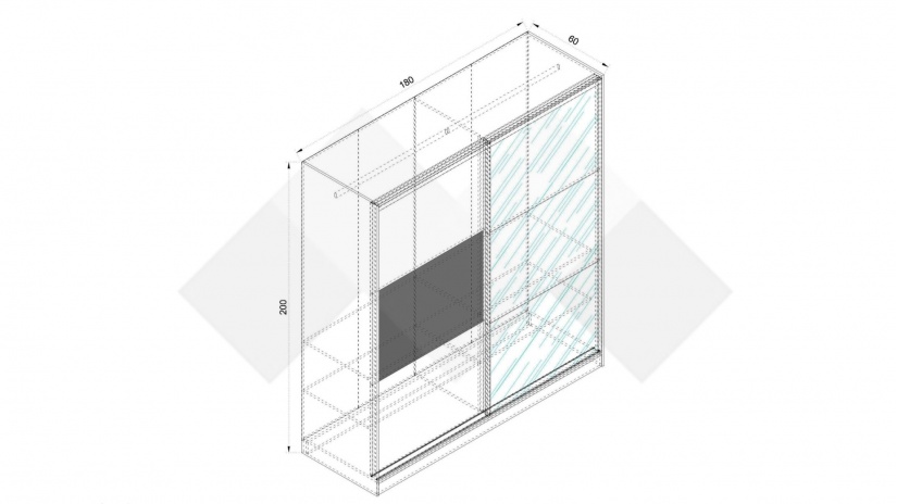 Гардероб Димана с плъзгащи врати дъб вотан с черно шагре - изглед 4 - МебелМаг Гардероб Димана с плъзгащи врати дъб вотан с черно шагре - изглед 4