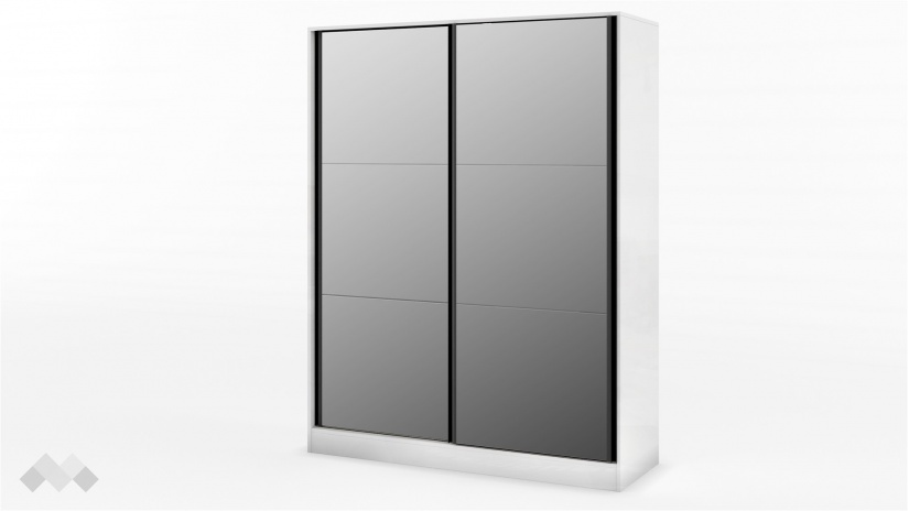 Гардероб Калифорния с плъзгащи врати бял с бял гланц и антик - изглед 1