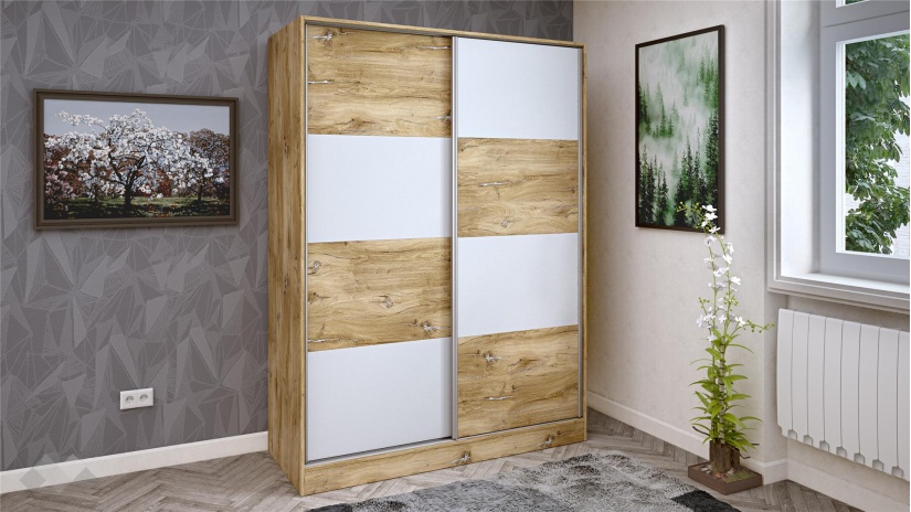 Гардероб Селтик с плъзгащи врати келтски дъб със светло сиво - изглед 1 - МебелМаг Гардероб Селтик с плъзгащи врати келтски дъб със светло сиво - изглед 1