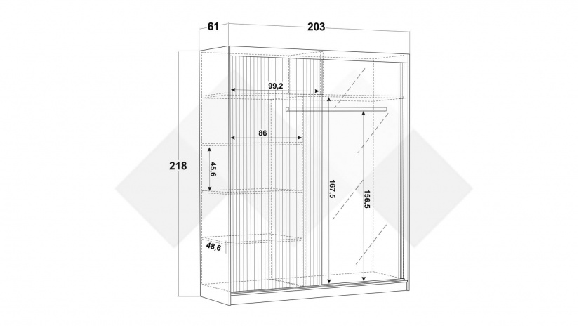 Гардероб Верона с плъзгащи врати дъб артисан с тъмен норвежки бор - изглед 4