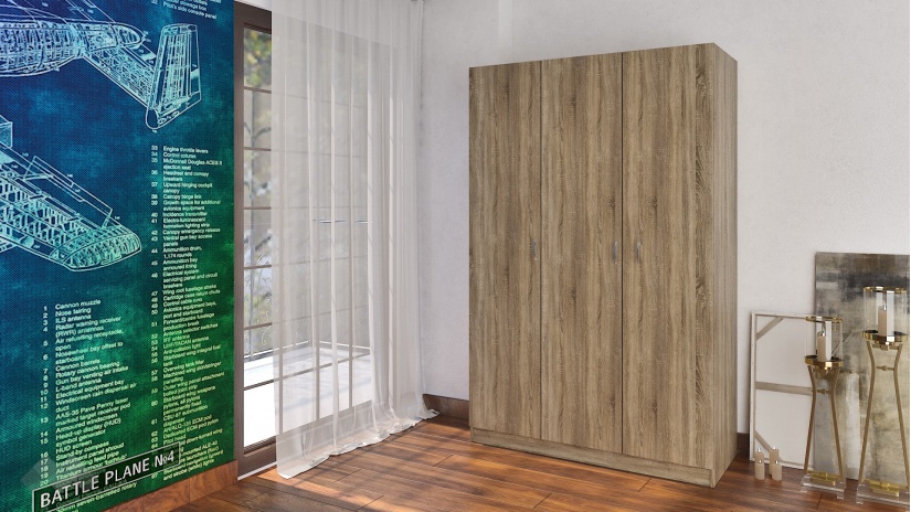 Гардероб Спрингфийлд трикрилни тъмна сонома - изглед 1 - МебелМаг Гардероб Спрингфийлд трикрилни тъмна сонома - изглед 1