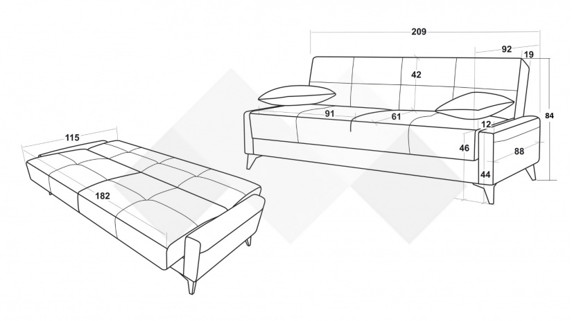 Клик-клак канапе Нейт триместни сив - изглед 6 - МебелМаг Клик-клак канапе Нейт триместни сив - изглед 6
