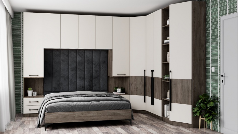 Спален комплект Комо К3 орех селект тъмен с кашмир - изглед 1 - МебелМаг Спален комплект Комо К3 орех селект тъмен с кашмир - изглед 1