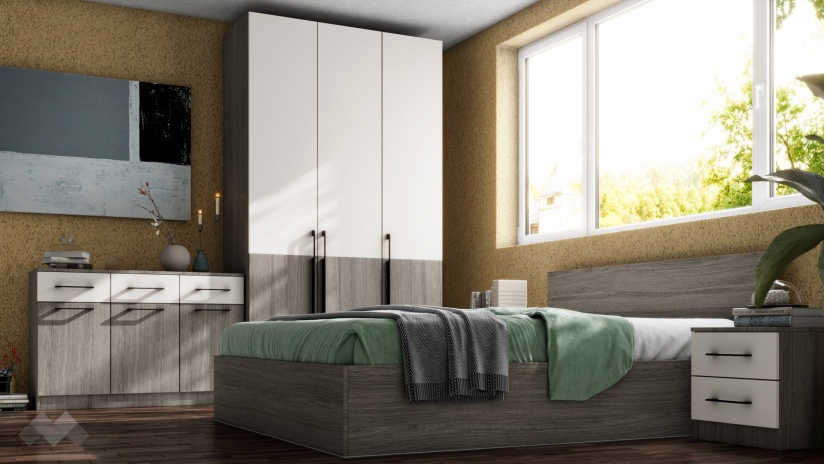 Спален комплект Комо К4 дъб ърбан ойстър с бяло - изглед 2