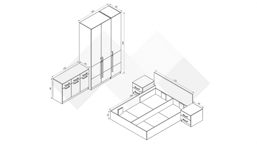 Спален комплект Комо К4 дъб ърбан ойстър с бяло - изглед 5