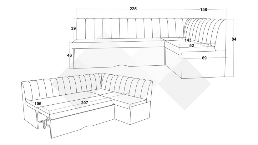 Кухненски ъгъл Кариби с посока сив - изглед 5 - МебелМаг Кухненски ъгъл Кариби с посока сив - изглед 5