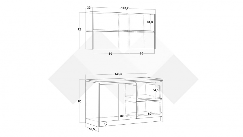 Кухня Норд А3 модулни кашмир със сиво - изглед 2