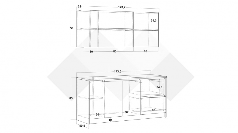 Кухня Норд А4 модулни кашмир със сиво - изглед 2