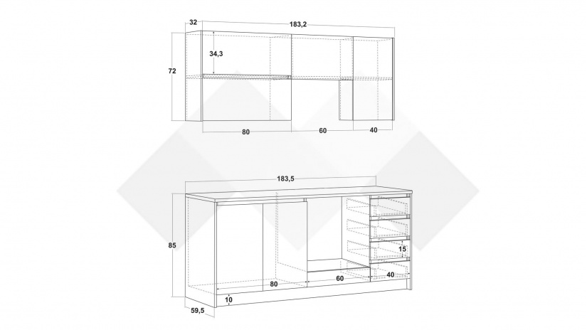 Кухня Норд А5 модулни кашмир със сиво - изглед 2