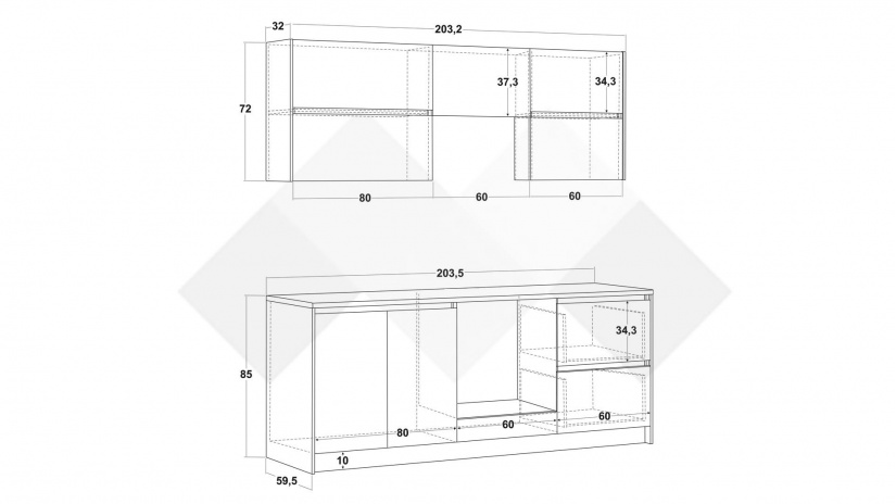 Кухня Норд А7 модулни кашмир със сиво - изглед 2