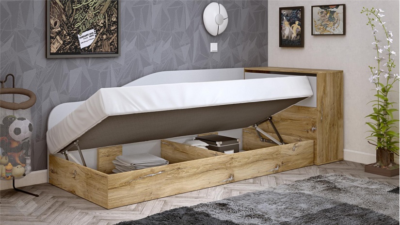 Мини приста с ракла 82/190 Селтик с включен матрак Бонел 82/190 келтски дъб със светло сиво - изглед 2 - МебелМаг Мини приста с ракла 82/190 Селтик с включен матрак Бонел 82/190 келтски дъб със светло сиво - изглед 2