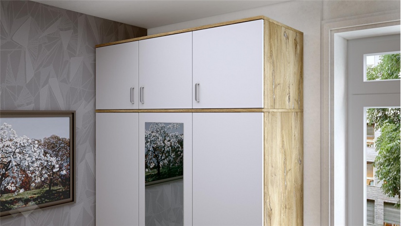 Надстройка за трикрилен гардероб Селтик келтски дъб със светло сиво - изглед 1 - МебелМаг Надстройка за трикрилен гардероб Селтик келтски дъб със светло сиво - изглед 1