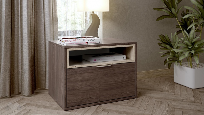 Нощен шкаф Барса дъб арканзас с травертин - изглед 1