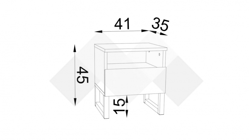 Нощен шкаф Лунар кастело коняк с черен гланц - изглед 3 - МебелМаг Нощен шкаф Лунар кастело коняк с черен гланц - изглед 3