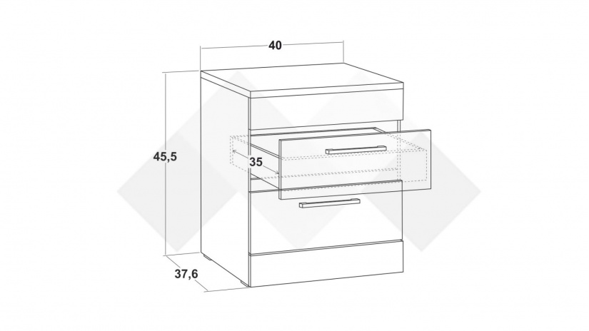 Нощен шкаф Моник златен дъб с бяло - изглед 3 - МебелМаг Нощен шкаф Моник златен дъб с бяло - изглед 3