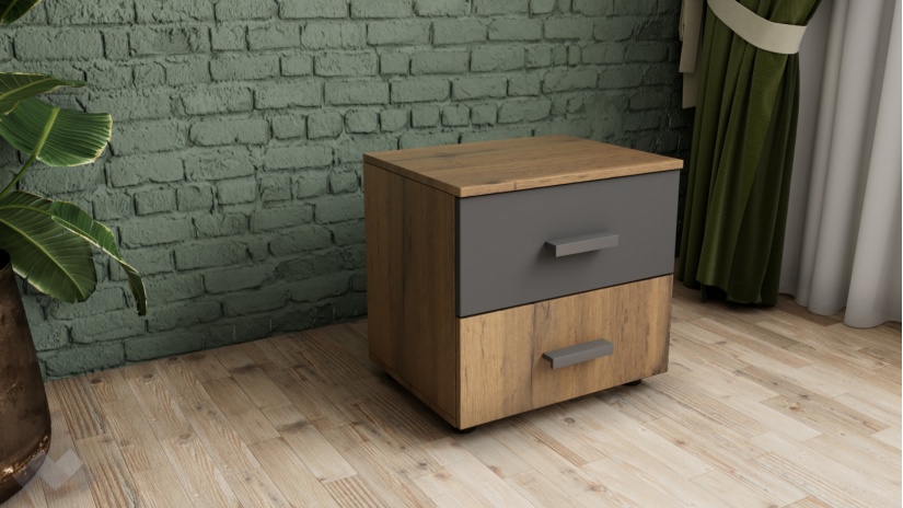 Нощен шкаф Оптима дъб вотан с черно - изглед 1 - МебелМаг Нощен шкаф Оптима дъб вотан с черно - изглед 1