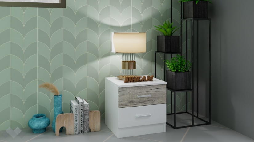 Нощен шкаф Прайд бял гланц с малта - изглед 1 - МебелМаг Нощен шкаф Прайд бял гланц с малта - изглед 1