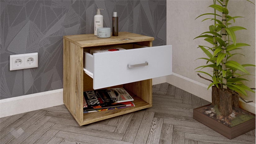 Нощен шкаф Селтик келтски дъб със светло сиво - изглед 2 - МебелМаг Нощен шкаф Селтик келтски дъб със светло сиво - изглед 2