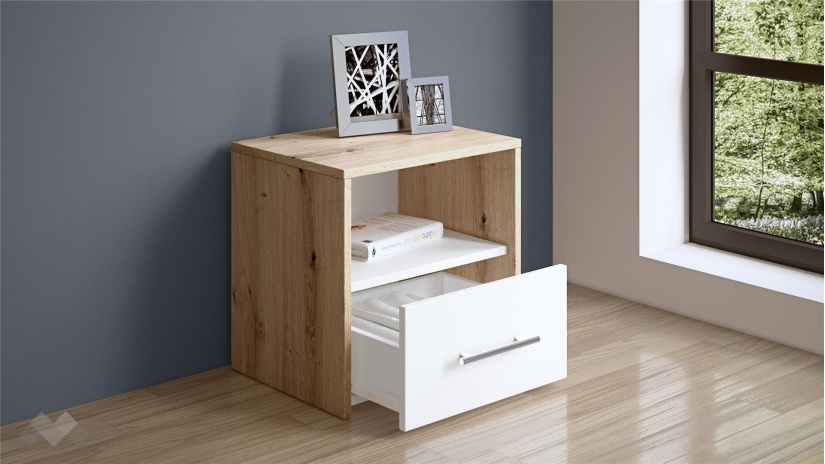 Нощен шкаф Вангард артизан с бяло - изглед 2 - МебелМаг Нощен шкаф Вангард артизан с бяло - изглед 2