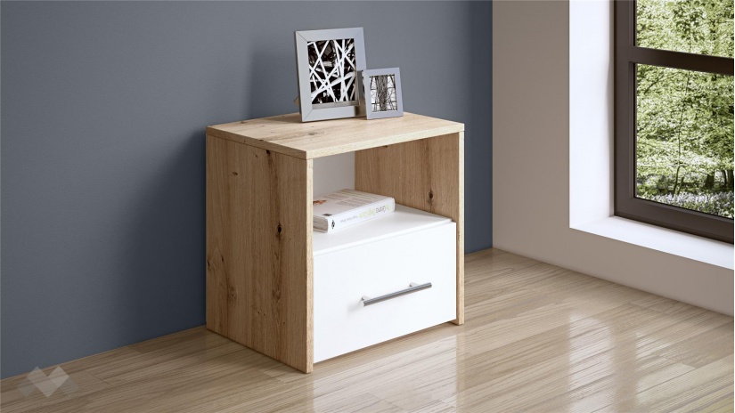 Нощен шкаф Вангард артизан с бяло - изглед 1 - МебелМаг Нощен шкаф Вангард артизан с бяло - изглед 1