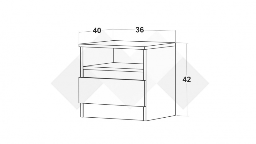 Нощно шкафче Хелиос дъб стокхолм със сиво и бяло гладко - изглед 4 - МебелМаг Нощно шкафче Хелиос дъб стокхолм със сиво и бяло гладко - изглед 4