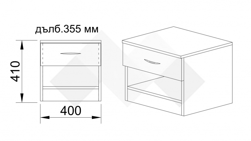 Нощен шкаф Кери орех адмирал - изглед 3 - МебелМаг Нощен шкаф Кери орех адмирал - изглед 3